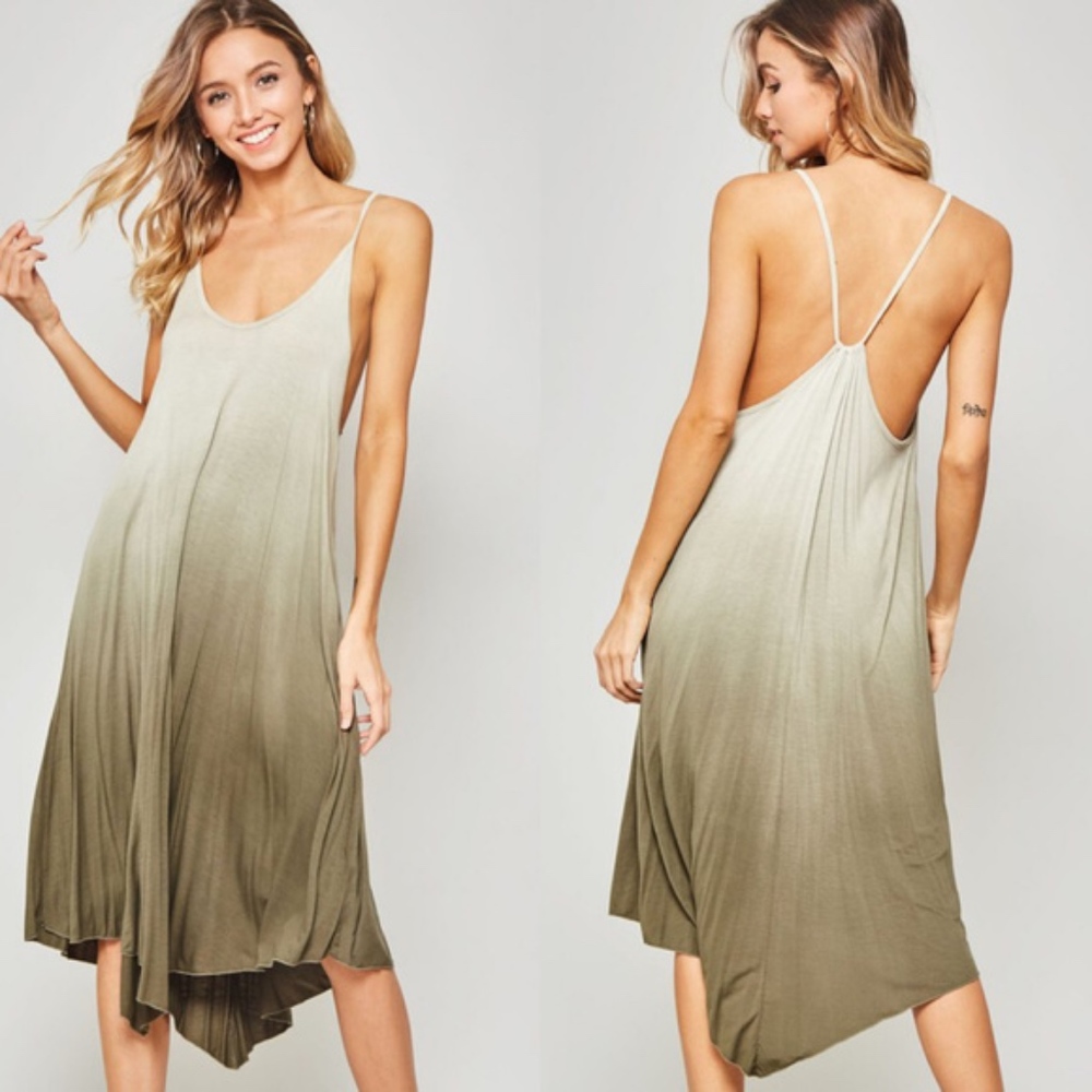 022 Green ombre Backless Cami Mini Dress